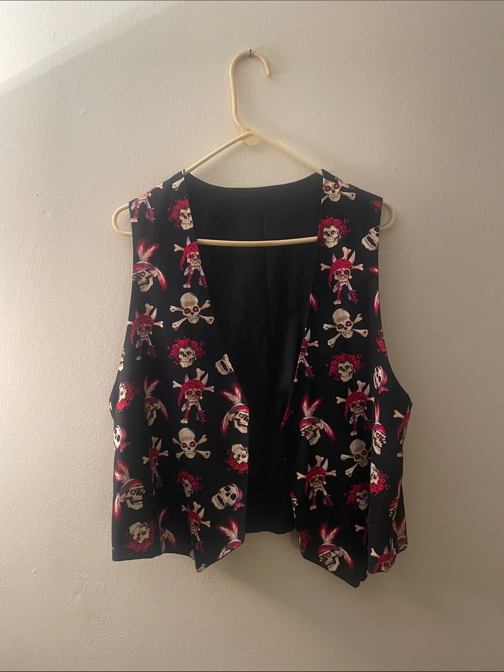 Vintage Black Skull & Rose Print Women's Vest
